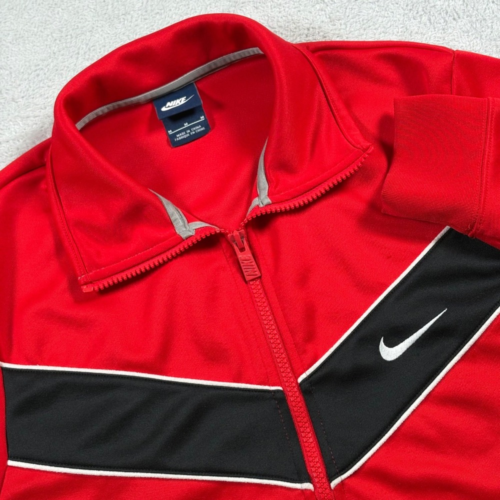 Nike Mens Red Full Zip Track Jacket Y2K Vintage Retro Black Chevron Medium